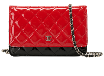 Wallet On Chain, &pound;1,800, Handbags, Black/Red, Patent Leather, Front view